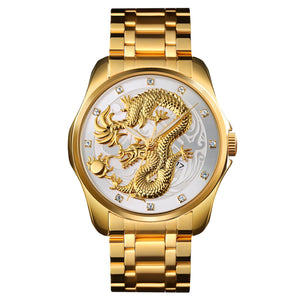 SKMEI 9193 Dragon Design Premium Watch - Gold/Silver