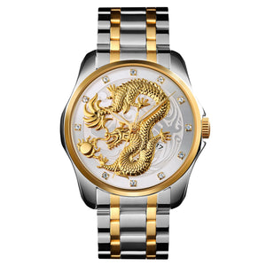 SKMEI 9193 Dragon Design Premium Watch - GoldSilver/Silver