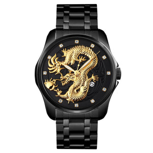 SKMEI 9193 Dragon Design Premium Watch - Black/Black