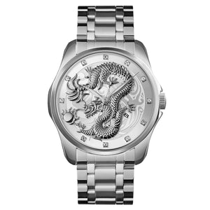 SKMEI 9193 Dragon Design Premium Watch - Silver/Silver