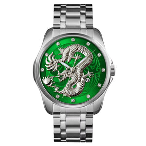 SKMEI 9193 Dragon Design Premium Watch - Silver/Green