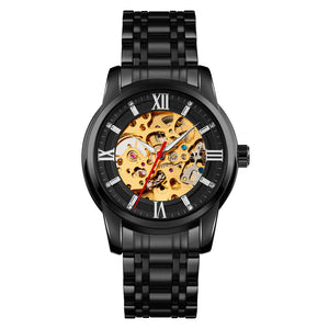 SKMEI 9222 Luxury Automatic Skeleton Watch - Black/Black