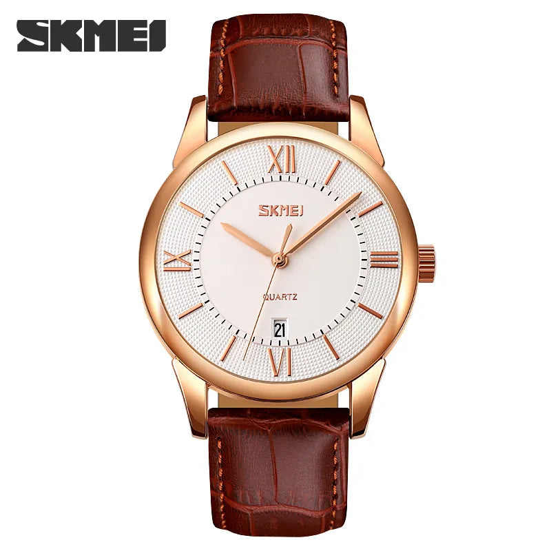 SKMEI 9261 Classic Quartz Leather Watch - Brown/Silver