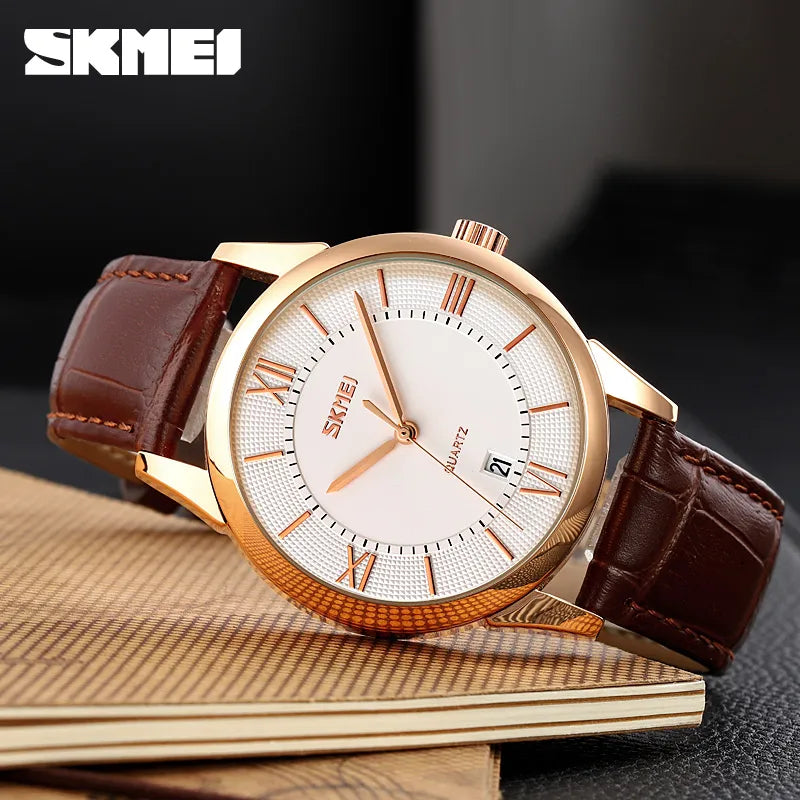 SKMEI 9261 Classic Quartz Leather Watch - Brown/Silver