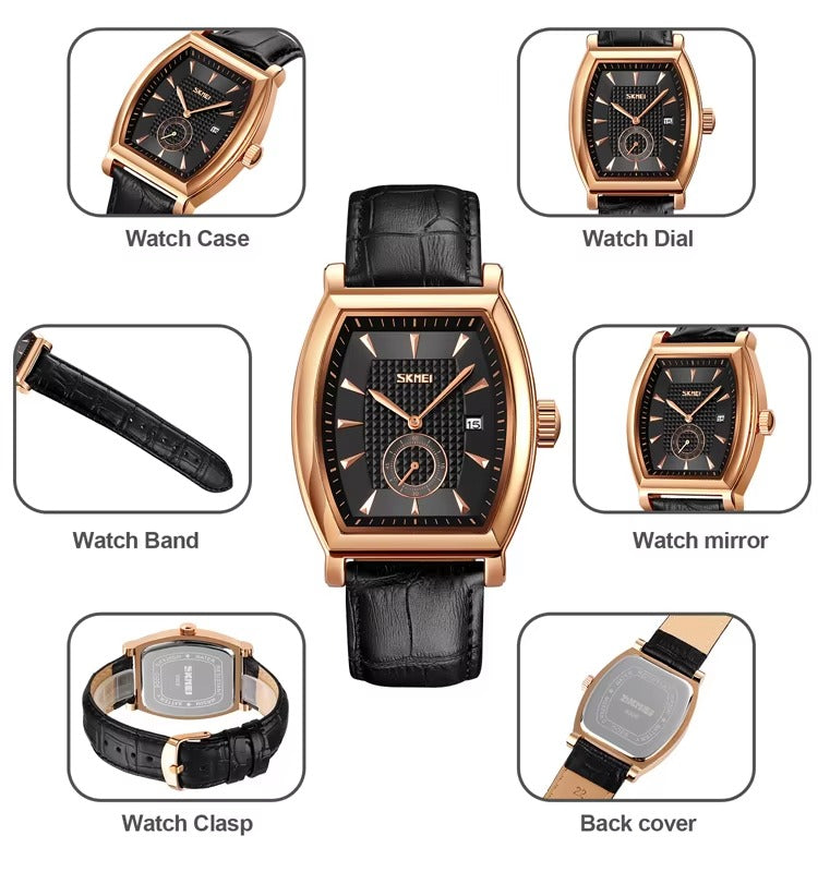 Skmei- 9306 - Leather Strap Quartz Alloy case Downsecond - rose gold/black image 3