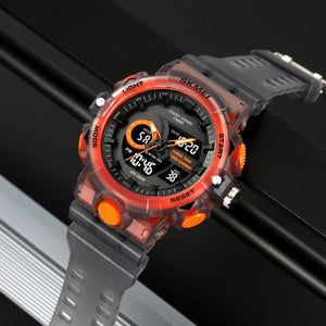 SKMEI 2225 Military Style 3 Time Zone Sports Watch - orange image 1