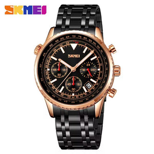 SKMEI 9333 Analog Chronograph Stainless Steel Watch - Rosegold/Black image 1
