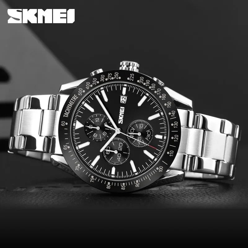 SKMEI - 9253 - Elite Chronograph Watch - Silver/Black-Steel image 4