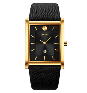 Skmei - 9256 - Genuine Leather Strap Japan Quartz - gold black image 1
