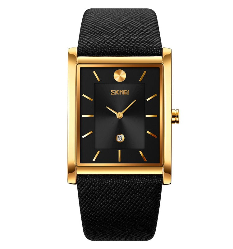 Skmei - 9256 - Genuine Leather Strap Japan Quartz - gold black image 1