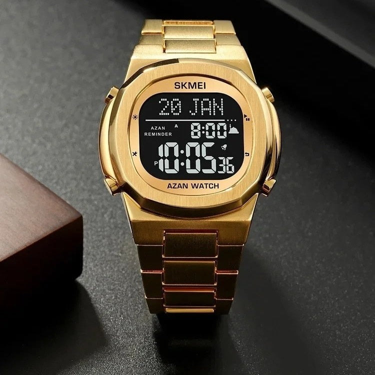 SKMEI - 2036 - Qibla Azan Time Reminder Prayer Watch - gold/black image 3