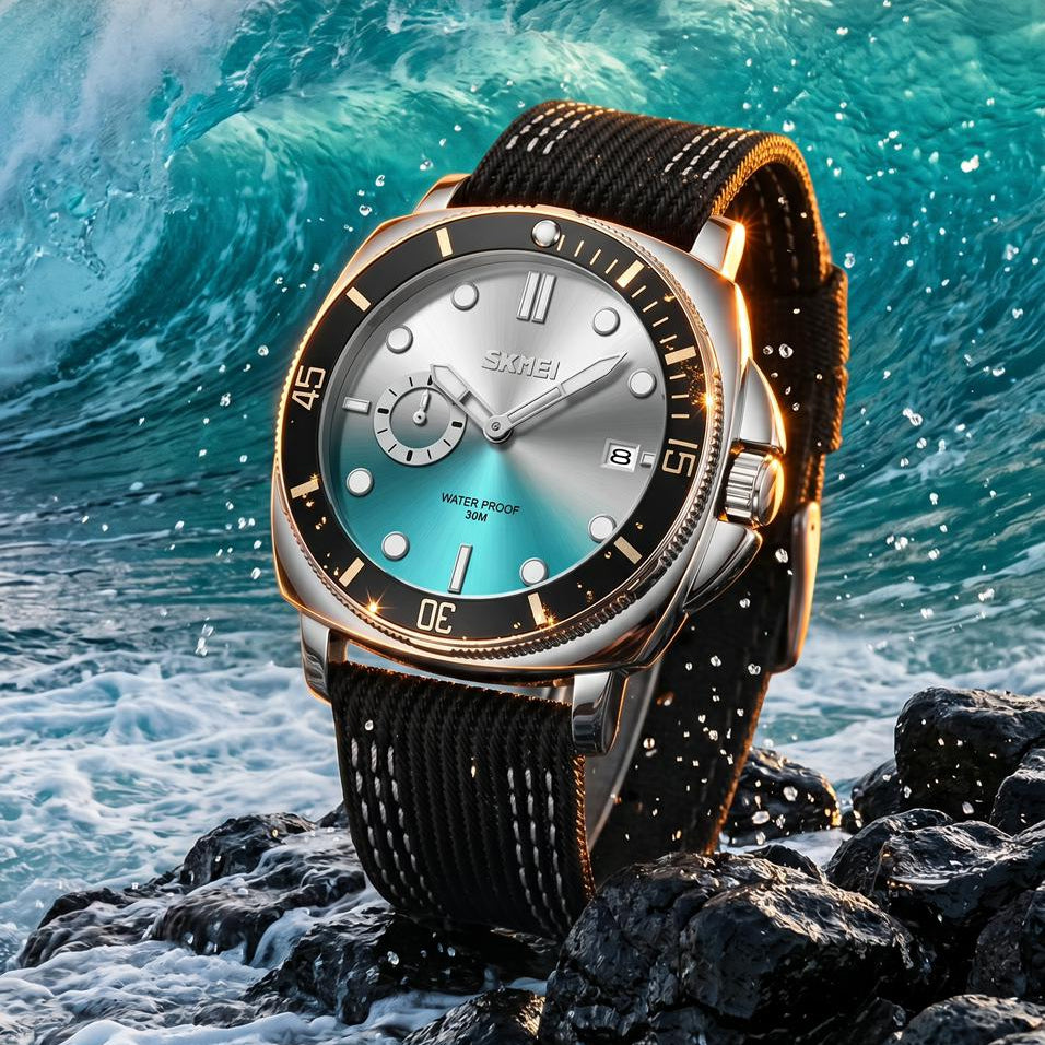 SKMEI 9328 Analog Quartz Nylon Strap Casual Watch - Silver