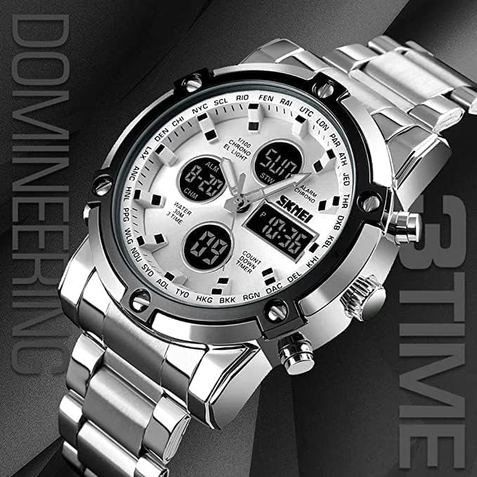Skmei – 1389 – Dual Display Waterproof Business Watch - Silver/Silver image 6