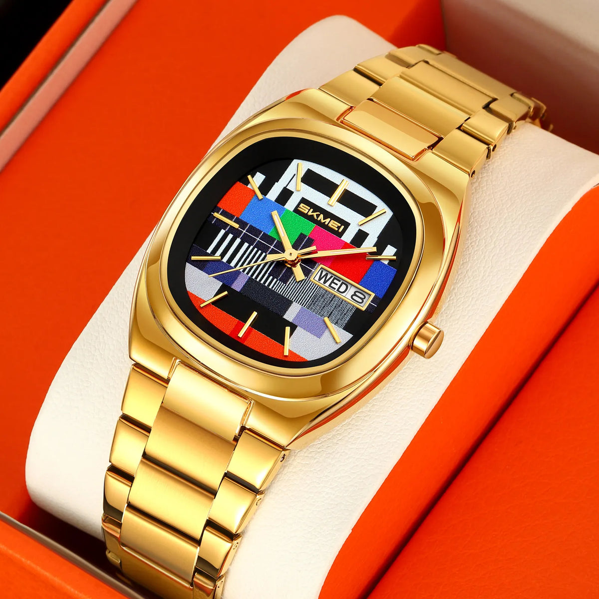 SKMEI 9375 Business Gentleman Vintage Watch – Gold/Colorful