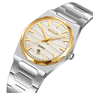 SKMEI 9382 Men's Quartz Stainless Steel Watch - Silver/Gold/Silver