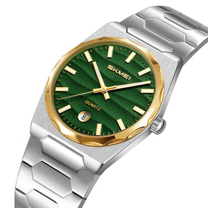 SKMEI 9382 Men's Quartz Stainless Steel Watch - Silver/Gold/Green
