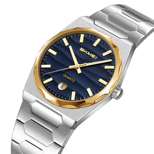 SKMEI 9382 Men's Quartz Stainless Steel Watch - Silver/Gold/Blue