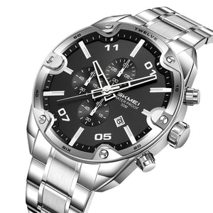 SKMEI 9387 Men's Quartz Chronograph Watch - Silver/Black