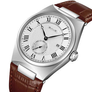 SKMEI 9390 Classic Roman Numeral Leather Watch - Silver/Brown