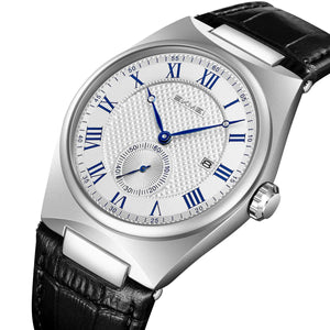SKMEI 9390 Classic Roman Numeral Leather Watch - Blue/Black