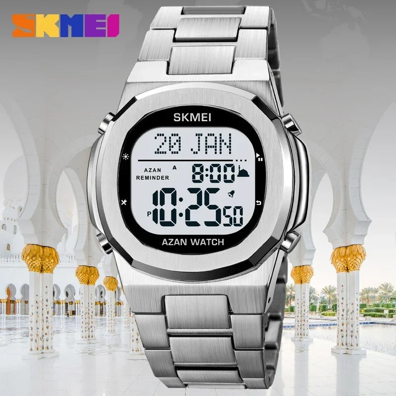 SKMEI - 2036 - Qibla Azan Time Reminder Prayer Watch - silver/white image 2