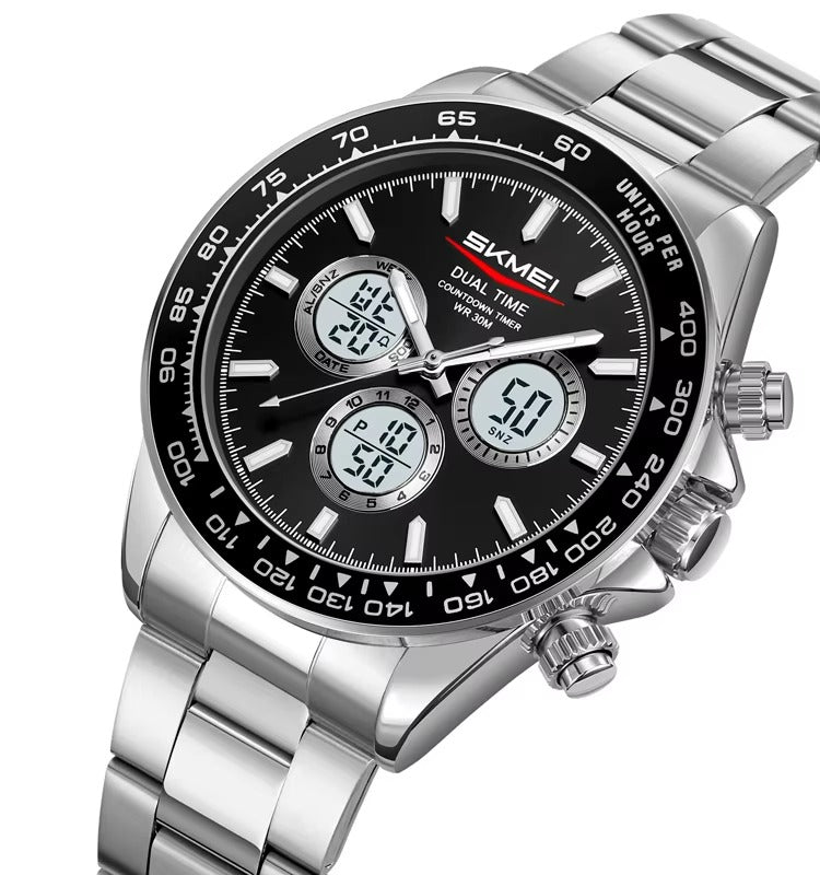 SKMEI - 2505 - Electronic Quartz Dual Display Watch - Silver/Black-Steel image 0
