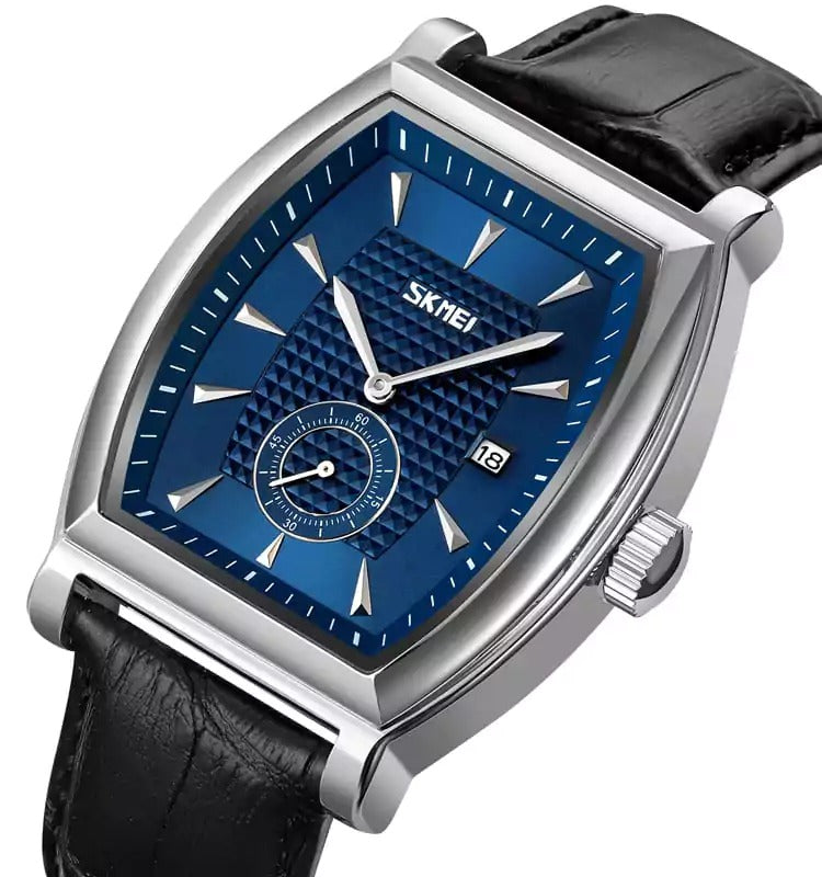 Skmei- 9306 - Leather Strap Quartz Alloy case Downsecond - silver blue image 1