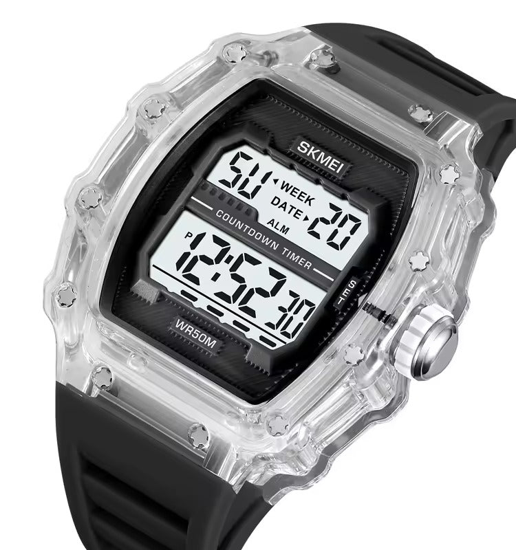 SKMEI 2296 Digital Sports Countdown Timer Watch - white/transparent/black image 1