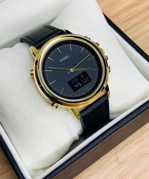 Skmei - 1652 (Strap) - Multifunctional Waterproof - Gold/Black-Leather image 1