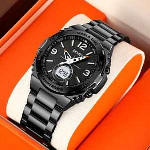 Skmei – 2310 – Digital World Time Analog Watch – Black/Black image 1