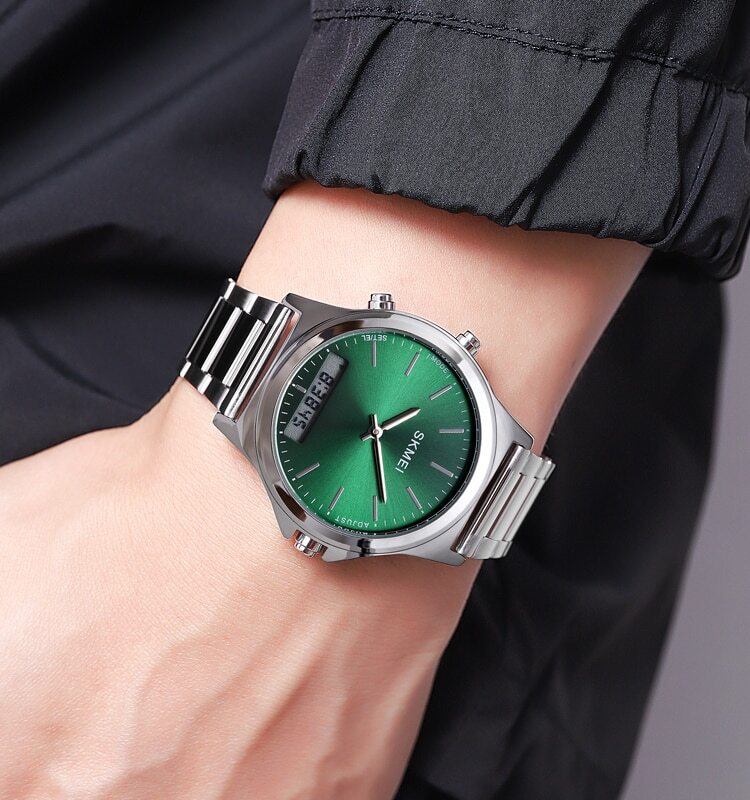 Skmei 2120 - Electronic Luminous 30m Waterproof - Silver/Green image 1