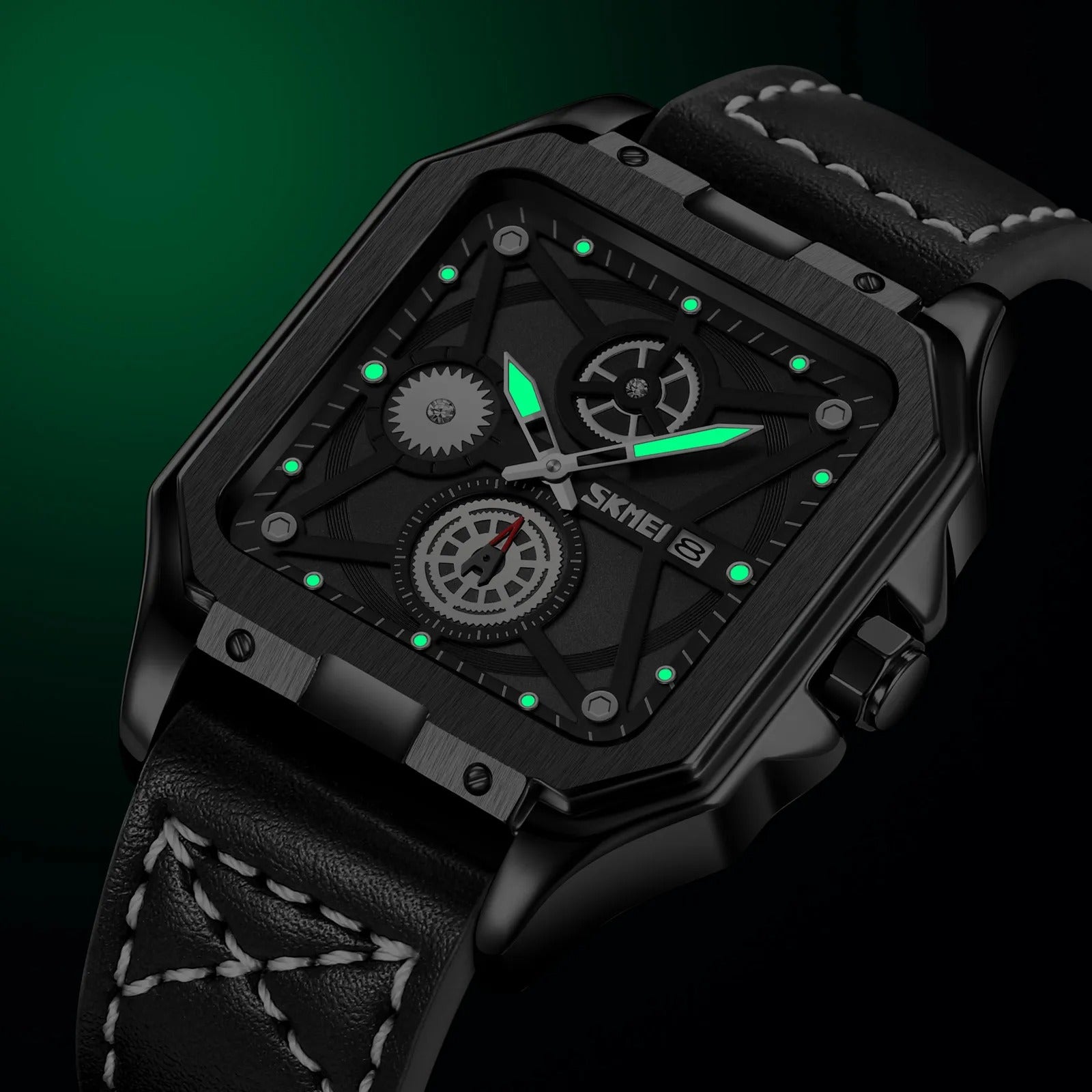 SKMEI - 9330 - Premium Down Second Square Dial Watch - black/black image 4