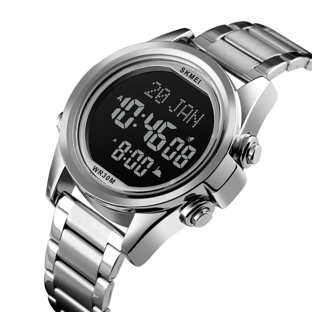SKMEI - 1667 - Qibla Azan Time Reminder Prayer Watch - silver/black image 1