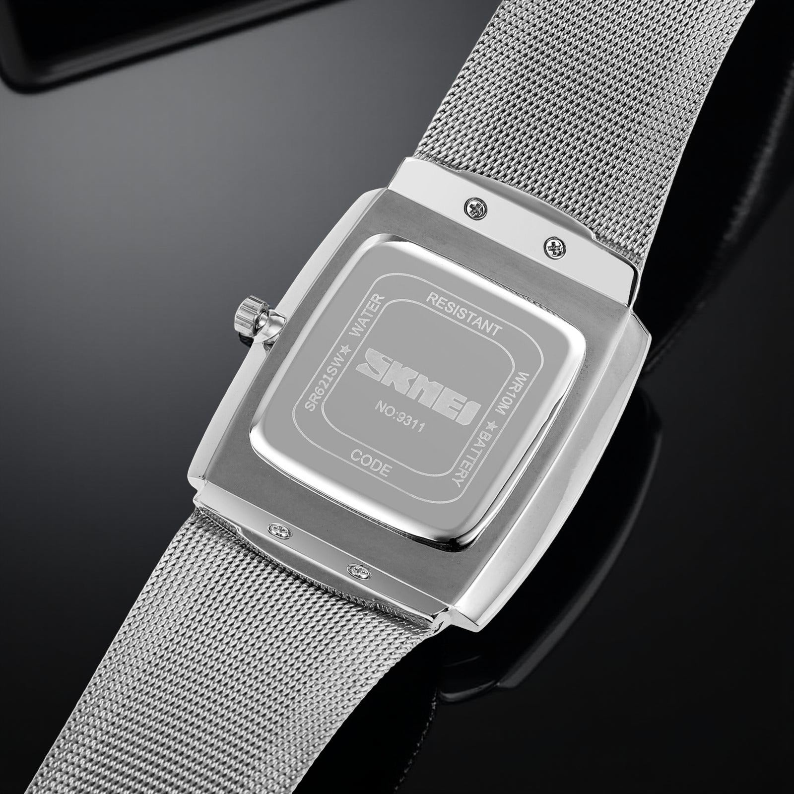 SKMEI - 9311 - Elegant Square Quartz Mesh Edition Watch - silver/black image 2