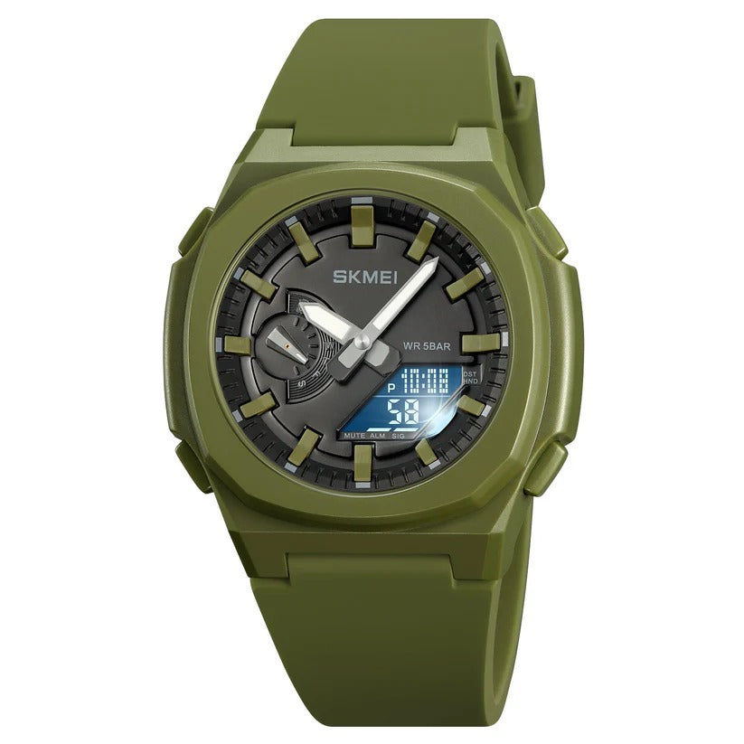 Skmei - 2091 - Digital Analog World Time Watch - ArmyGreen/Black image 3