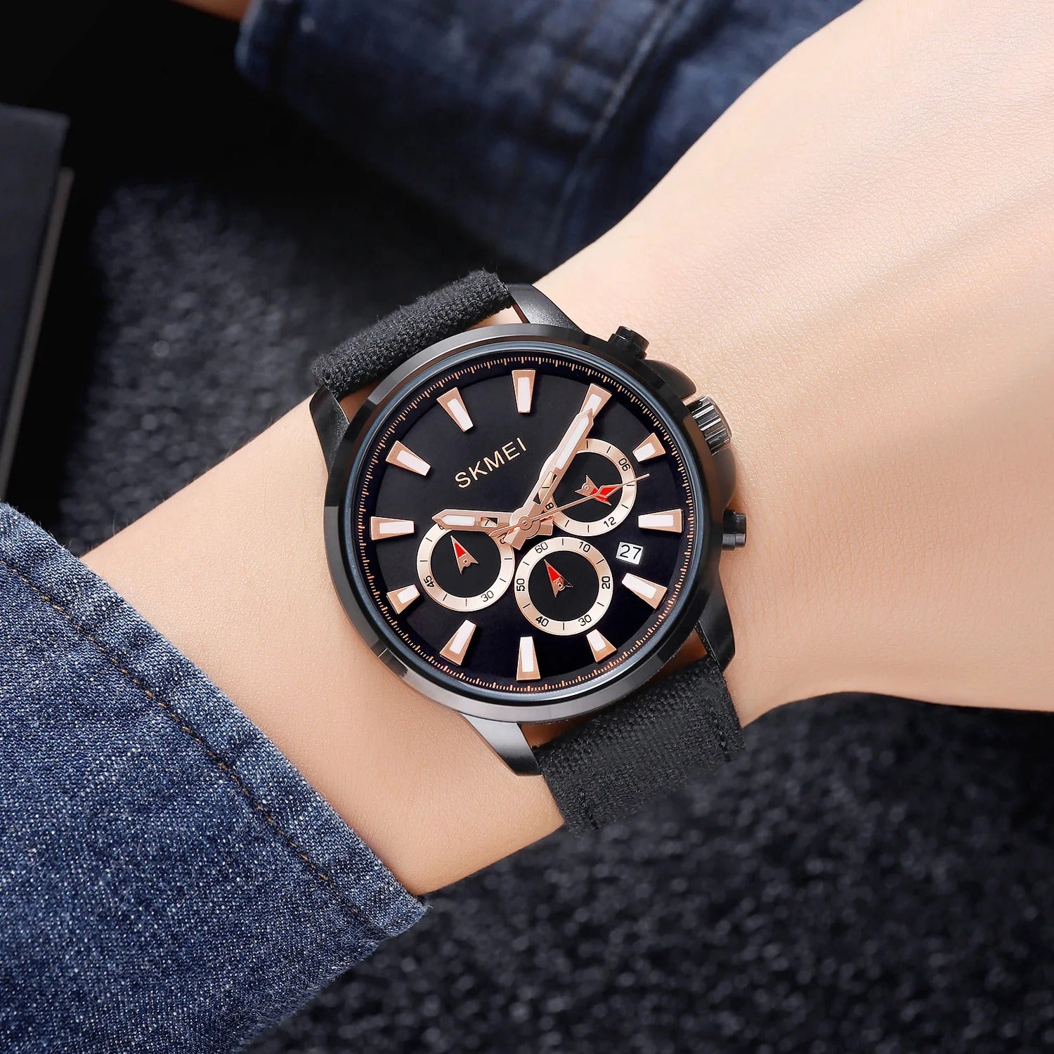 SKMEI - 2071 - High Quality Luxury Watch - Black/Black-Nylon image 1