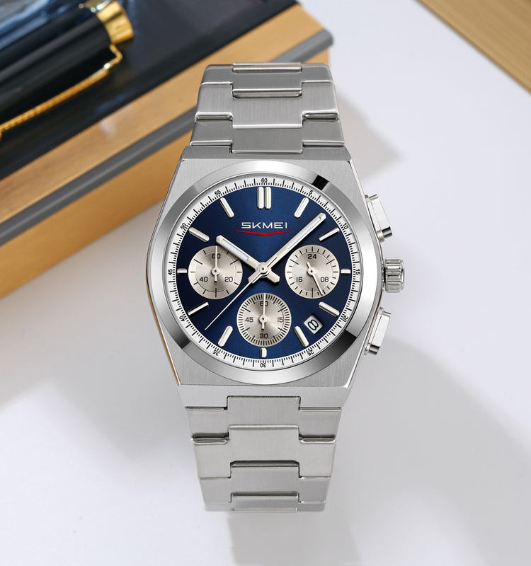 SKMEI - 9371 - Premium Quartz Chronograph Watch - silver/blue image 1