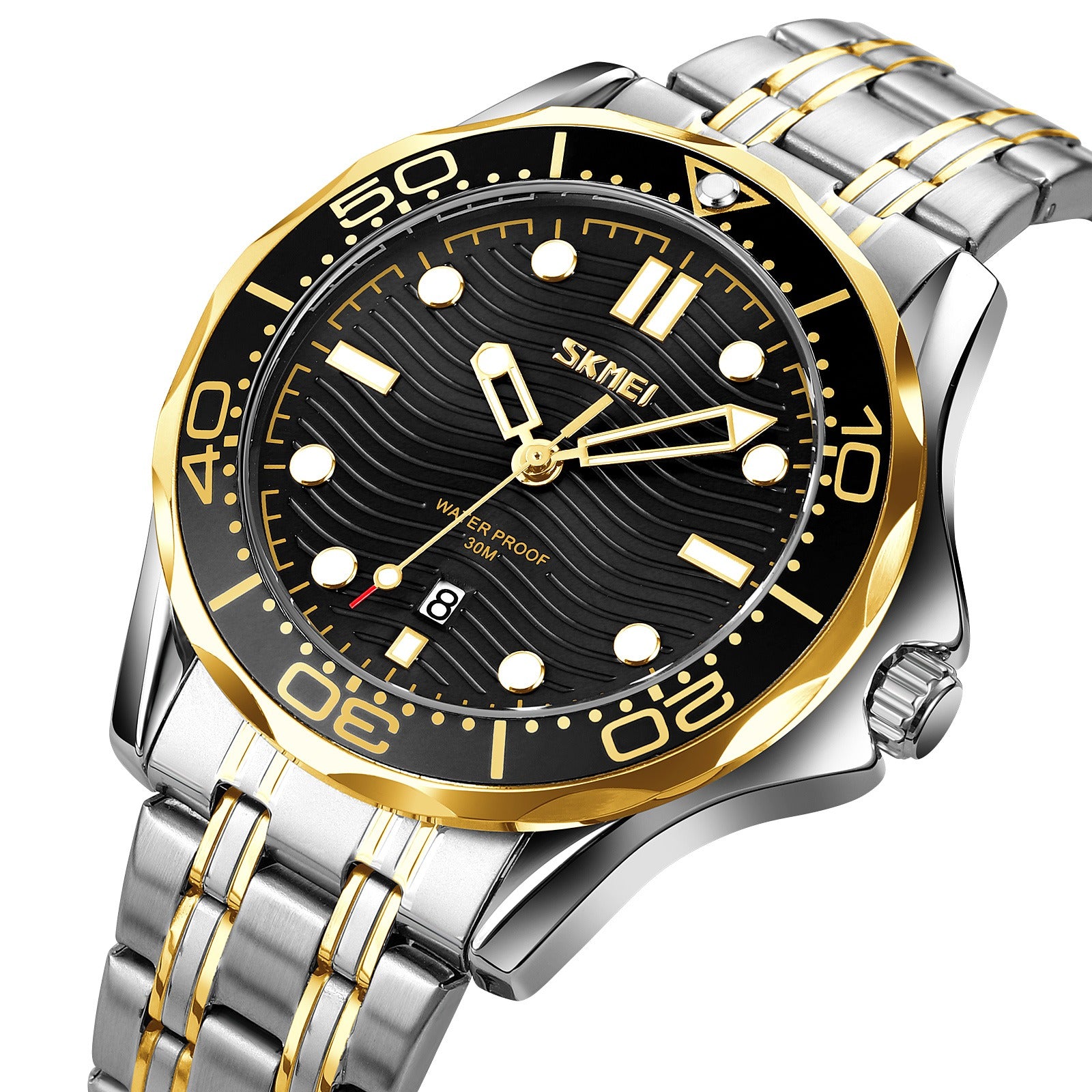 Skmei - 9276 - Quartz Casual Luxury Business Analog Watch - silver/gold-black-Steel image 1