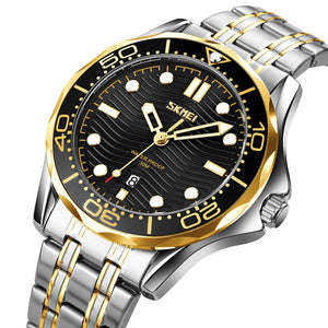 Skmei - 9276 - Quartz Casual Luxury Business Analog Watch - silver/gold-black-Steel image 1