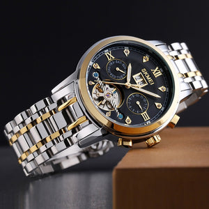 SKMEI - M029 - Automatic Movement Skeleton Watch - gold/silver black image 3