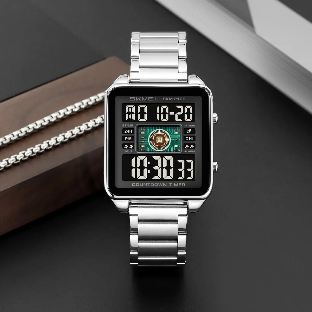 SKMEI 2136 Multi-Display Digital Chronograph Sports Watch - Silver/Black image 2