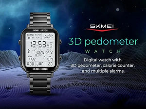 Skmei - 1888 - Digital Dial Step Count Pedometer Stainless Steel Watch - Black image 4