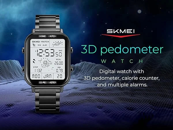 Skmei - 1888 - Digital Dial Step Count Pedometer Stainless Steel Watch - Black image 4