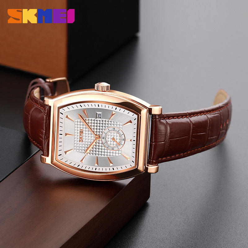 Skmei- 9306 - Leather Strap Quartz Alloy case Downsecond - rose gold/silver image 3