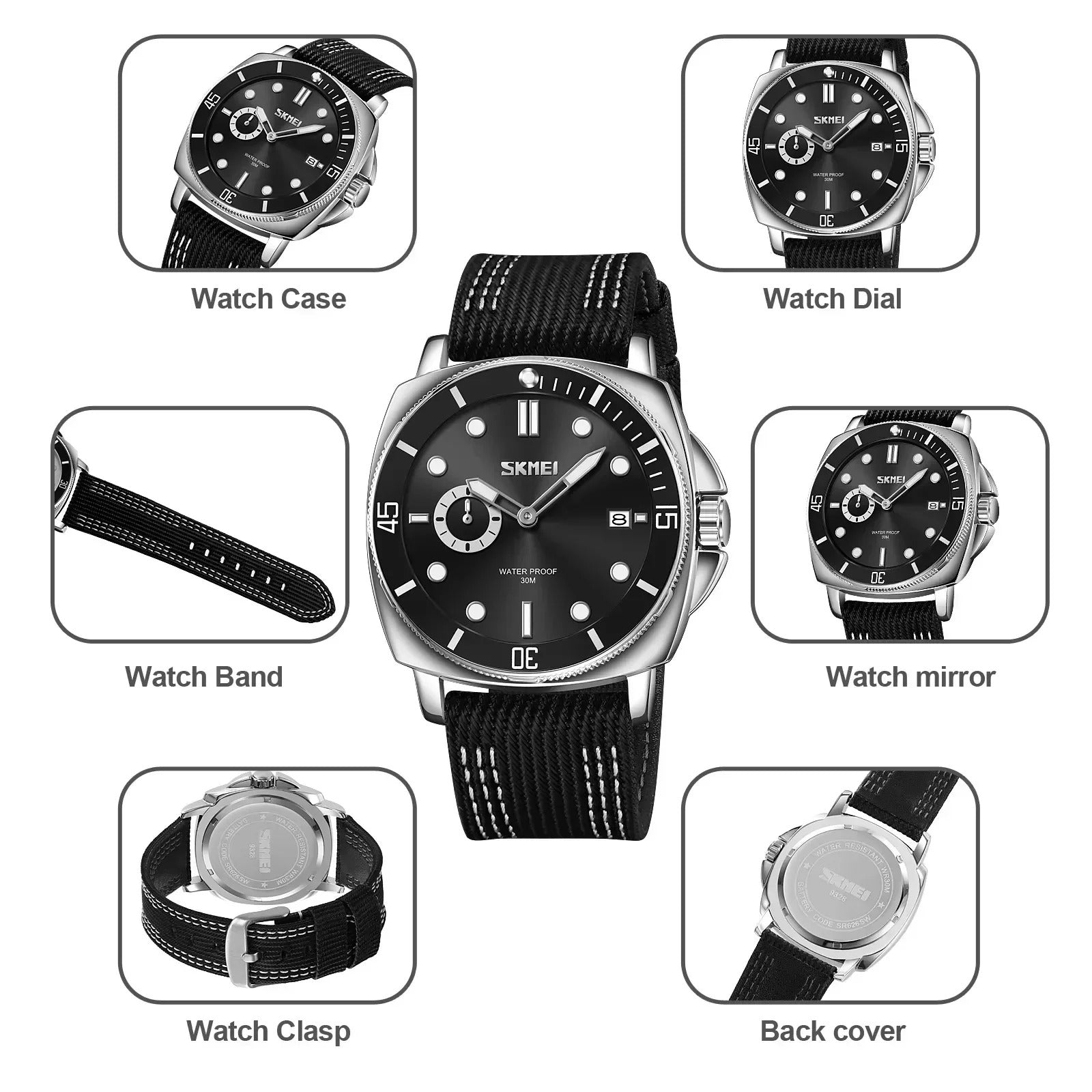 SKMEI 9328 Analog Quartz Nylon Strap Casual Watch - Black image 3