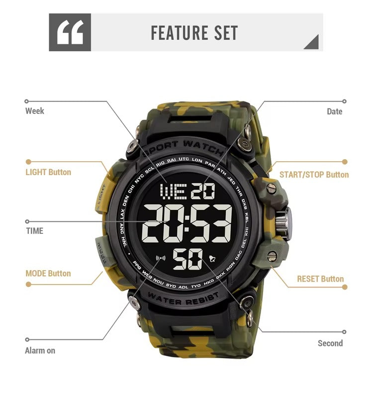 Skmei - 2422 - Digital Big Dial Shock Sports Watch - army green camo image 4