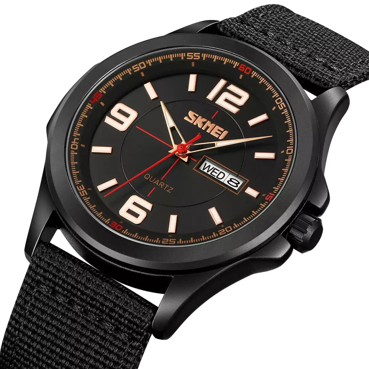 SKMEI - 9315 - Casual Nylon Strap Men’s Watch - black/black image 1