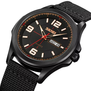 SKMEI - 9315 - Casual Nylon Strap Men’s Watch - black/black image 1