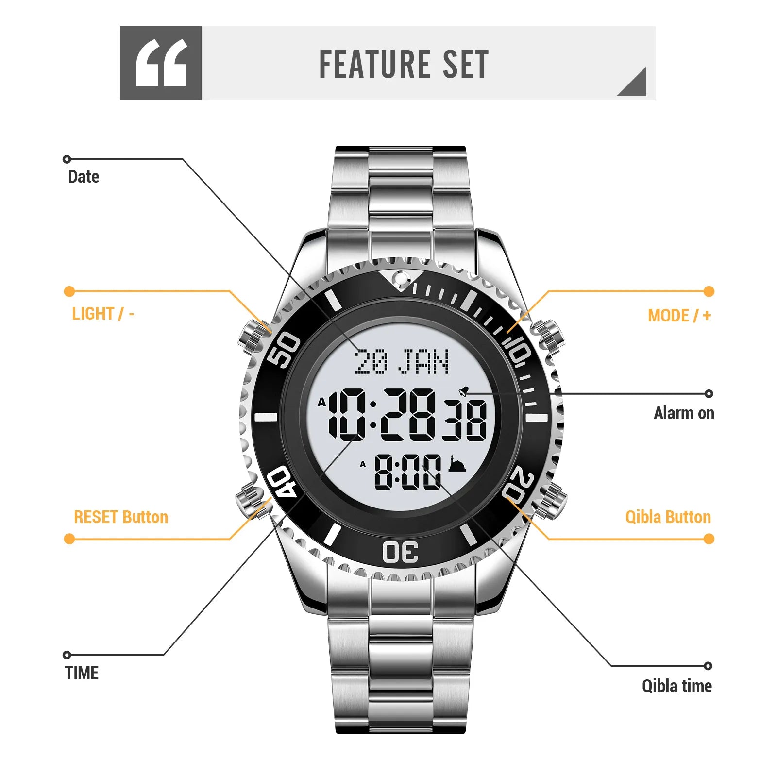 SKMEI - 2141 - Qibla Azan Time Reminder Prayer Watch - silver image 2