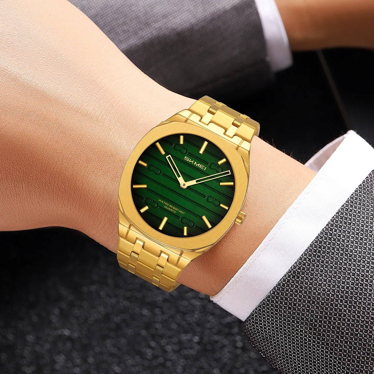 SKMEI - 9372 - Imperial Time Quartz Watch - Gold/Green image 2